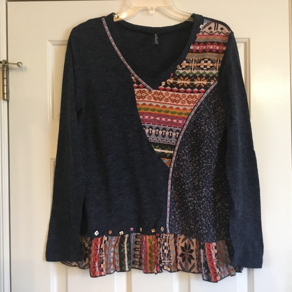 SACRED THREADS artsy funky embellished sweater M